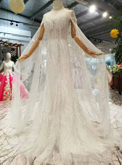 Shop 2019 Long & Short Ivory White Tulle Sequins Sheath High Neck Backless Beading Wedding Dress With Train With Factory Price From Kemedress
