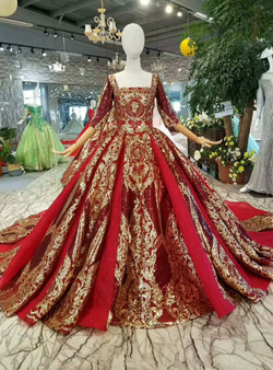 Shop 2019 Long & Short Red And Gold Sequins Square Neck Short Sleeve Backless Wedding Dress With Factory Price From Kemedress