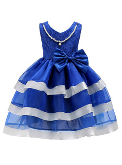 Shop 2019 Long & Short In Stock:Ship in 48 Hours Royal Blue Organza Flower Girl Dress With Bow With Factory Price From Kemedress