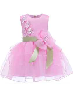 Shop 2019 Long & Short In Stock:Ship in 48 Hours Pink Organza Flower Girl Dress With Flower With Factory Price From Kemedress