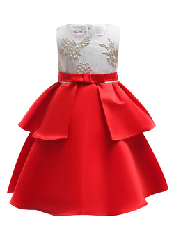 Shop 2019 Long & Short In Stock:Ship in 48 Hours Red Satin Flower Girl Dress With Bow With Factory Price From Kemedress