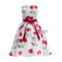 Shop 2019 Long & Short  In Stock:Ship in 48 Hours Red White Cherry Print Flower Girl Dress With Factory Price From Kemedress