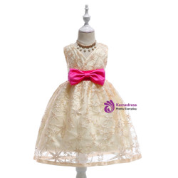 Shop 2019 Long & Short In Stock:Ship in 48 Hours Yellow Lace V-neck Flower Girl Dress With Factory Price From Kemedress