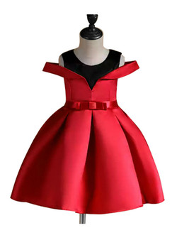 Shop 2019 Long & Short  In Stock:Ship in 48 Hours Red Satin Cold Shoulder Flower Girl Dress With Bow With Factory Price From Kemedress