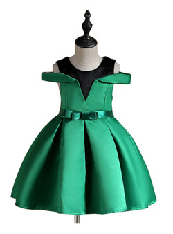 Shop 2019 Long & Short  In Stock:Ship in 48 Hours Green Satin Cold Shoulder Flower Girl Dress With Bow With Factory Price From Kemedress