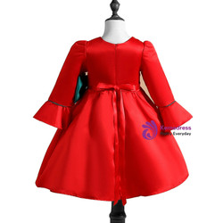 Shop 2019 Long & Short In Stock:Ship in 48 Hours Red Satin Long Sleeve Flower Girl Dress With Bow With Factory Price From Kemedress