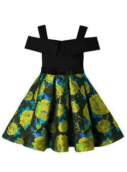 Shop 2019 Long & Short In Stock:Ship in 48 Hours Black Satin Print Straps Flower Girl Dress With Factory Price From Kemedress