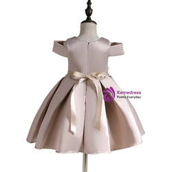 Shop 2019 Long & Short  In Stock:Ship in 48 Hours Khaki Satin Appliques Flower Girl Dress With Factory Price From Kemedress