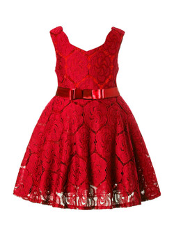 Shop 2019 Long & Short In Stock:Ship in 48 Hours Red Lace V-neck Flower Girl Dress With Bow With Factory Price From Kemedress
