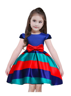Shop 2019 Long & Short In Stock:Ship in 48 Hours Blue Satin Cap Sleeve Flower Girl Dress With Bow With Factory Price From Kemedress