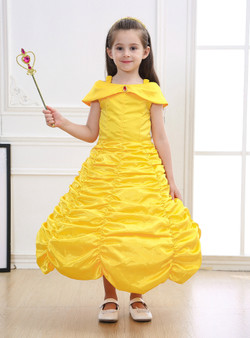 Shop 2019 Long & Short In Stock:Ship in 48 Hours Yellow Satin Belle Princess Dress With Factory Price From Kemedress
