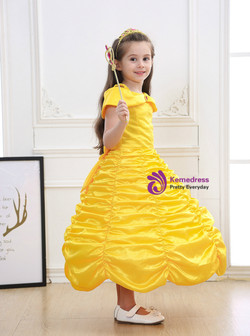 Shop 2019 Long & Short In Stock:Ship in 48 Hours Yellow Satin Belle Princess Dress With Factory Price From Kemedress