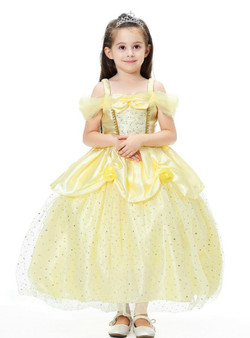 Shop 2019 Long & Short In Stock:Ship in 48 Hours Yellow Tulle Straps Belle Princess Dress With Factory Price From Kemedress