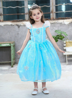 Shop 2019 Long & Short In Stock:Ship in 48 Hours Blue Organza Cap Sleeve Princess Frozen Dress With Factory Price From Kemedress
