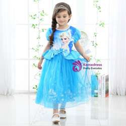 Shop 2019 Long & Short In Stock:Ship in 48 Hours Blue Tulle Cap Sleeve Frozen Princess Dress With Factory Price From Kemedress