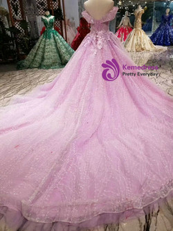 Shop 2019 Long & Short Purple Tulle Sequins Off The Shoulder Appliques Beading Wedding Dress With Train With Factory Price From Kemedress