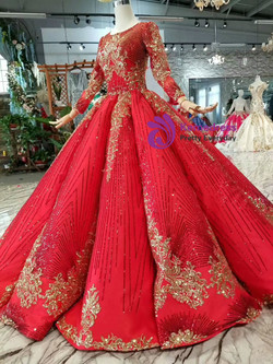 Shop 2019 Long & Short Red Ball Gown Sequins Long Sleeve Wedding Dress With Beading  With Factory Price From Kemedress
