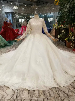 Shop 2019 Long & Short Ball Gown Tulle Appliques High Neck Long Sleeve Wedding Dress With Train With Factory Price From Kemedress