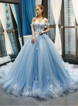 Shop 2019 Long & Short Blue Ball Gown Tulle Appliques Off The Shoulder Backless Sweet 16 Prom Dresses With Factory Price From Kemedress