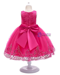 Shop 2019 Long & Short In Stock:Ship in 48 Hours Fuchsia Tulle Lace Appliques Flower Girl Dress With Factory Price From Kemedress