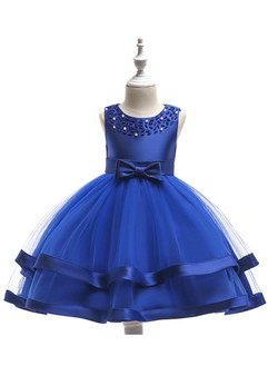 Shop 2019 Long & Short In Stock:Ship in 48 Hours Blue Tulle Flower Girl Dress With Pearls  With Factory Price From Kemedress