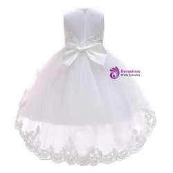 Shop 2019 Long & Short In Stock:Ship in 48 Hours White Tulle Flower Girl Dress With Pearls Bow With Factory Price From Kemedress