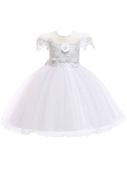 Shop 2019 Long & Short In Stock:Ship in 48 Hours White Tulle Appliques Cap Sleeve Flower Girl Dress With Factory Price From Kemedress