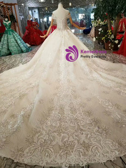 Shop 2019 Long & Short Champagne Ball Gown Lace Tulle Off The Shoulder Beading Wedding Dress With Long Train With Factory Price From Kemedress