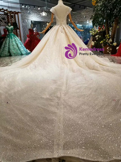 Shop 2019 Long & Short Champagne Ball Gown Tulle Sequins Cap Sleeve Backless Beading Wedding Dress With Long Train With Factory Price From Kemedress