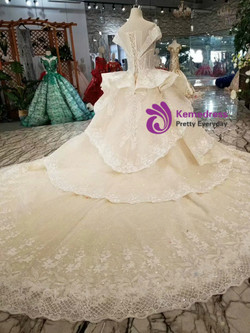 Shop 2019 Long & Short Champagne Ball Gown Tulle Sequins Cap Sleeve Wedding Dress With Train With Factory Price From Kemedress