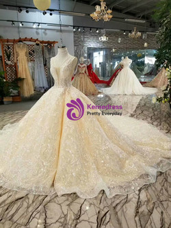 Shop 2019 Long & Short Champagne Ball Gown Tulle Sequins V-neck Backless Beading Wedding Dress With Factory Price From Kemedress