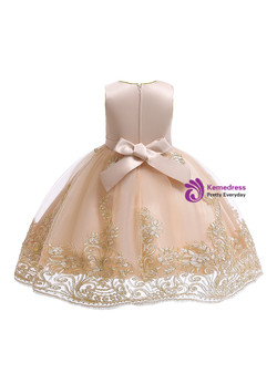 Shop 2019 Long & Short In Stock:Ship in 48 Hours Champagne Tulle Lace Appliques Flower Girl Dress With Factory Price From Kemedress