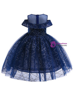 Shop 2019 Long & Short  In Stock:Ship in 48 Hours Blue Tulle Sequins Cold Shoulder Flower Girl Dress With Factory Price From Kemedress