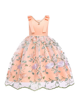 Shop 2019 Long & Short In Stock:Ship in 48 Hours Orange Tulle Embroidery Flower Girl Dress With Pearls With Factory Price From Kemedress