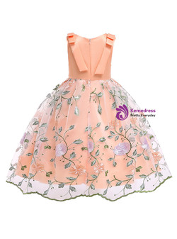 Shop 2019 Long & Short In Stock:Ship in 48 Hours Orange Tulle Embroidery Flower Girl Dress With Pearls With Factory Price From Kemedress
