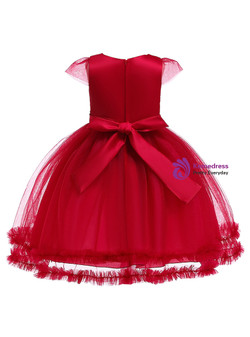 Shop 2019 Long & Short In Stock:Ship in 48 Hours Burgundy Tulle Embroidery Appliques Flower Girl Dress With Factory Price From Kemedress
