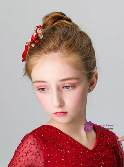 Shop 2019 Long & Short Children's Flower Jewelry Red Hairpin Girl Hair Accessories With Factory Price From Kemedress