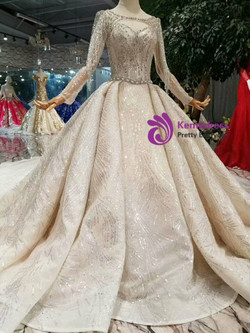 Shop 2019 Long & Short Champagne Ball Gown Tulle Sequins Bateau Long Sleeve Backless Wedding Dress With Factory Price From Kemedress