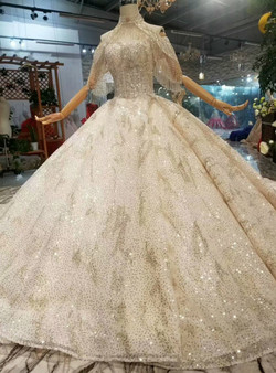 Shop 2019 Long & Short Champagne Ball Gown Tulle Sequins Off The Shoulder Wedding Dress With Long Train With Factory Price From Kemedress