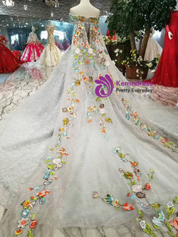 Shop 2019 Long & Short Gray Ball Gown Tulle Embroidery Appliques Wedding Dress With Removable Train With Factory Price From Kemedress
