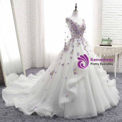 Shop 2019 Long & Short White Tulle Ruffles Long 3D Flower Lace Applique Long Sleeve Quinceanera Dress With Factory Price From Kemedress