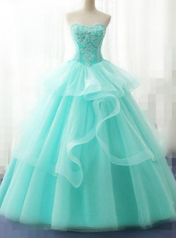 Shop 2019 Long & Short Light Green Tulle Strapless Layered Appliques Quinceanera Dress  With Factory Price From Kemedress