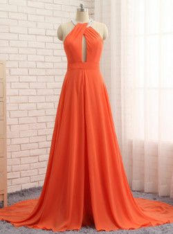 Shop 2019 Long & Short A-Line Orange Chiffon Halter Cut Out Backless Prom Dress With Factory Price From Kemedress Shop 2019 Long & Short A-Line Orange Chiffon Halter Cut Out Backless Prom Dress With Factory Price From Kemedress
