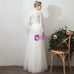 Shop 2019 Long & Short In Stock:Ship in 48 Hours Tulle Lace Long Sleeve Wedding Dress With Removable Skirt With Factory Price From Kemedress