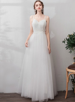Shop 2019 Long & Short In Stock:Ship in 48 Hours White Tulle Spaghetti Straps Wedding Dress With Factory Price From Kemedress