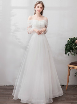 Shop 2019 Long & Short In Stock:Ship in 48 Hours Tulle Straps Long Sleeve Wedding Dress With Factory Price From Kemedress