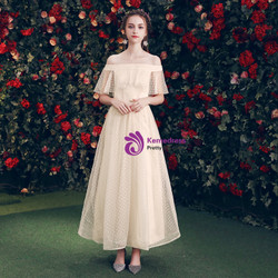 Shop 2019 Long & Short  In Stock:Ship in 48 Hours Champagne Tulle Off The Shoulder Bridesmaid Dress With Factory Price From Kemedress