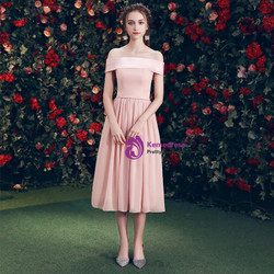 Shop 2019 Long & Short In Stock:Ship in 48 Hours Pink Chiffon Off The Shoulder Bridesmaid Dress With Factory Price From Kemedress