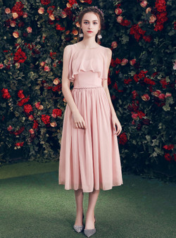 Shop 2019 Long & Short In Stock:Ship in 48 Hours Pink Chiffon Short Bridesmaid Dress With Factory Price From Kemedress