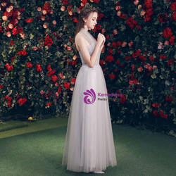 Shop 2019 Long & Short  In Stock:Ship in 48 Hours Gray Tulle Halter Long Bridesmaid Dress With Factory Price From Kemedress